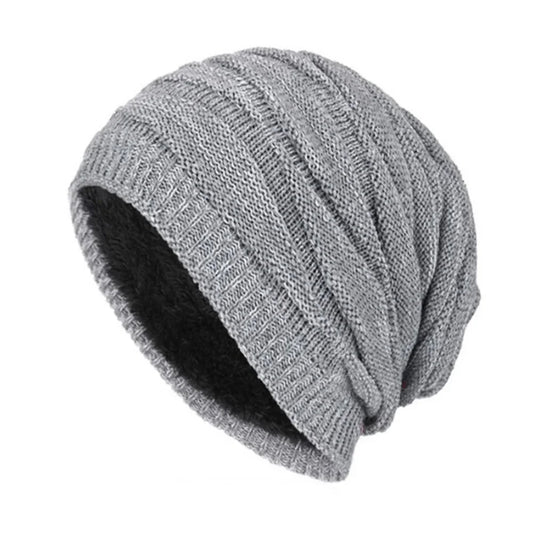 Winter Warm Knitted Woolen Skullies Beanie Hat for Men with Velvet Lining Diamond Pattern