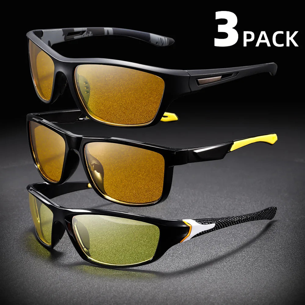 3PCS Yellow Night Vision Anti-Glare Goggles for Men Women Driving Fishing Beach Sunglasses UV Protection Polycarbonate Glasses
